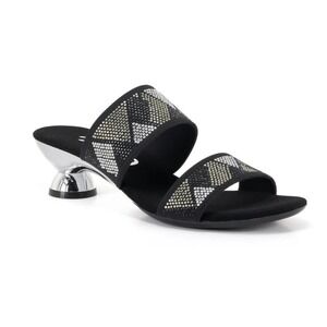 Onex Zenna Black Metallic Rhinestone Studded Wedge Sandal Women's Size 6